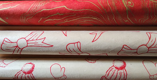 Lokta bundle in Red Xmas Gift Wrap - Three Large Sheets