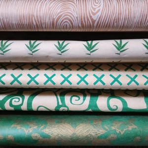 Vintage Lokta Paper Bundle - 5 Large Sheets 75 x50cm -  Green Silk Screen Collection