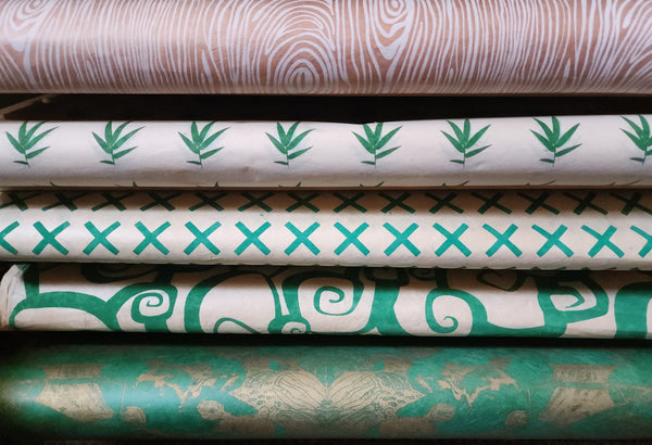 Vintage Lokta Paper Bundle - 5 Large Sheets 75 x50cm -  Green Silk Screen Collection