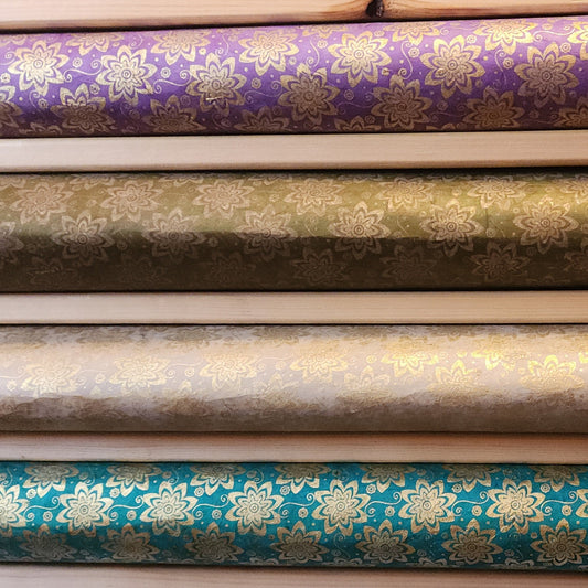 Lokta Paper Bundle - 4 Large Sheets 75 x50cm - Flowers of Gold Silk Screen Collection