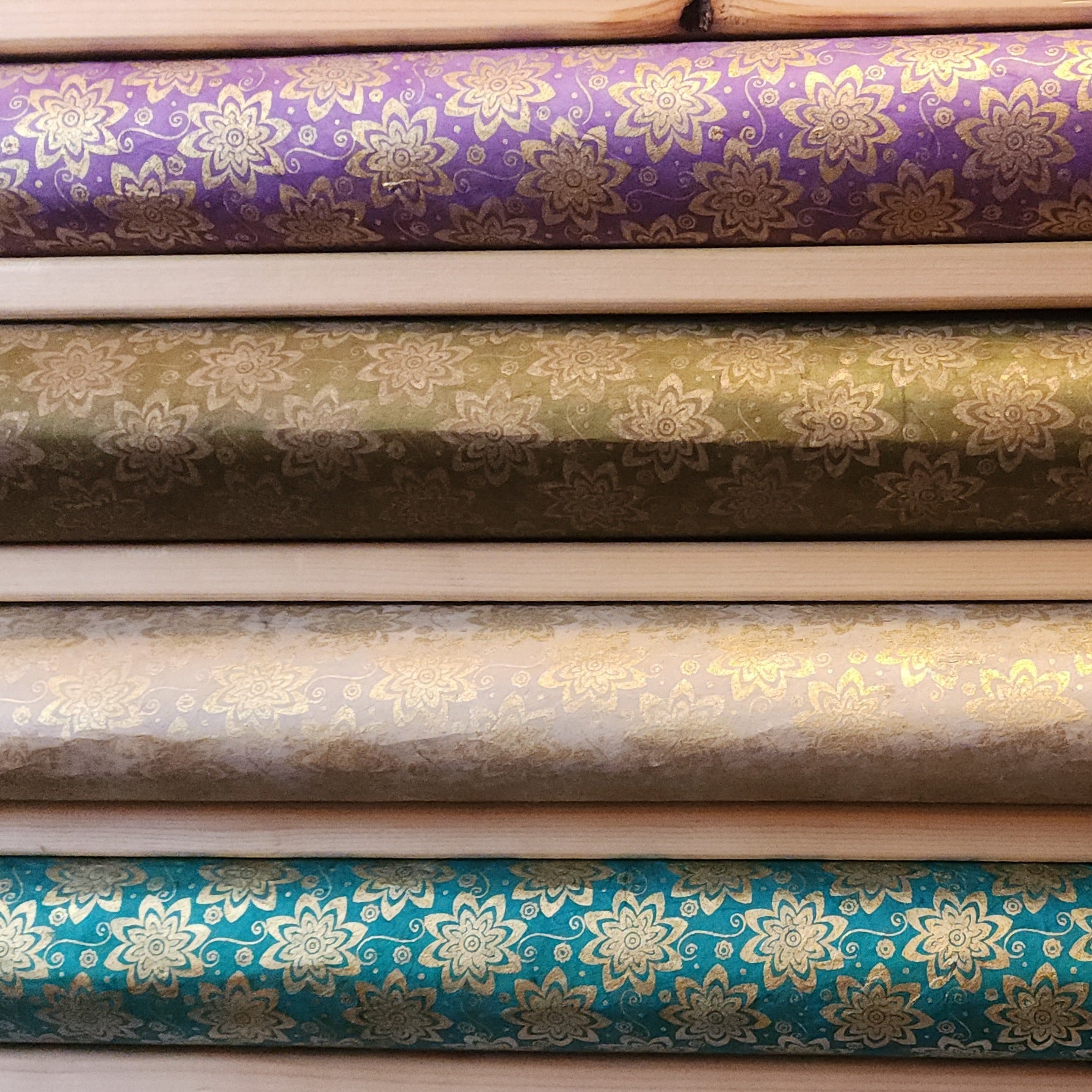 Lokta Paper Bundle - 4 Large Sheets 75 x50cm - Flowers of Gold Silk Screen Collection