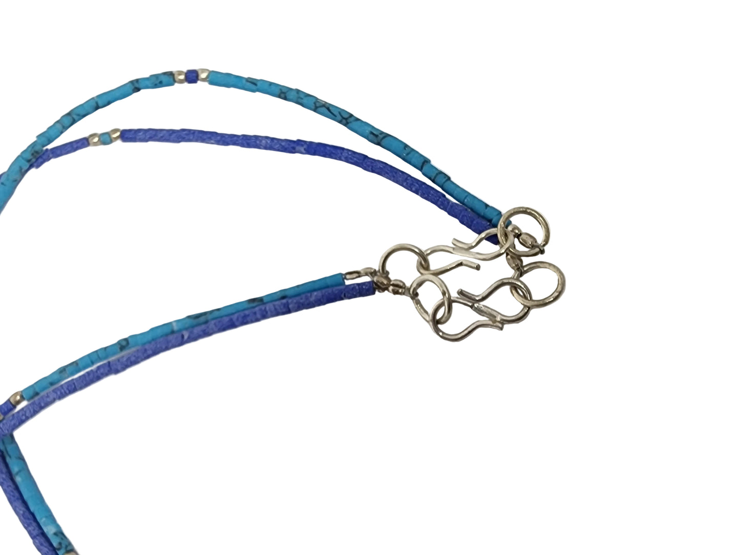 Handmade Turquoise, Lapis Lazuli & Coral Inlaid Pendant Necklace, White Metal