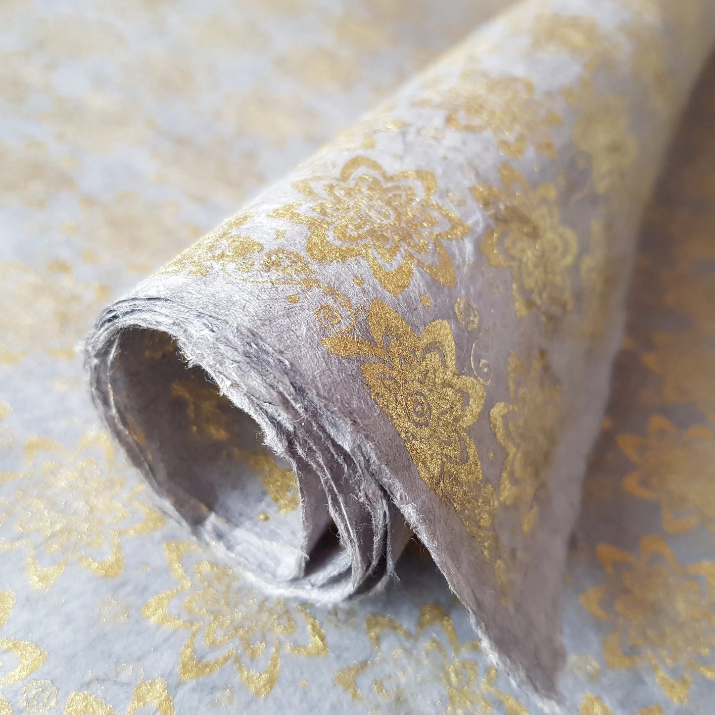 Lokta Paper Bundle - 4 Large Sheets 75 x50cm - Flowers of Gold Silk Screen Collection