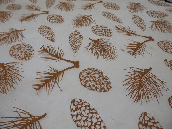 Pine Cones Design Hemp Tissue Paper. Handmade in Nepal