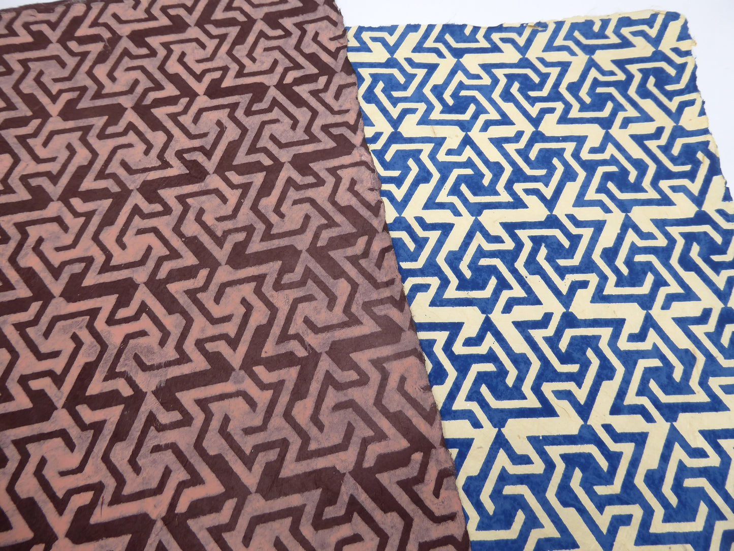 Lokta Paper Bundle - 7 Large Sheets 75 x50cm - Blue and Brown Silk Screen Print Collection