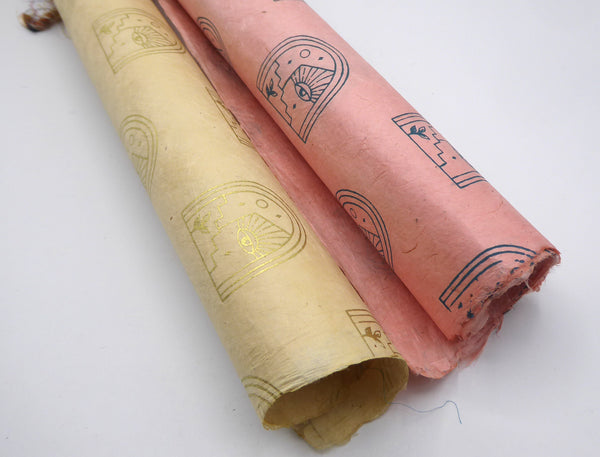 Vintage Lokta Paper Bundle - 6 Large Sheets 75 x50cm - Vintage Metallic and Matte Silk Screen Print Collection