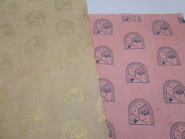 Vintage Lokta Paper Bundle - 6 Large Sheets 75 x50cm - Vintage Metallic and Matte Silk Screen Print Collection