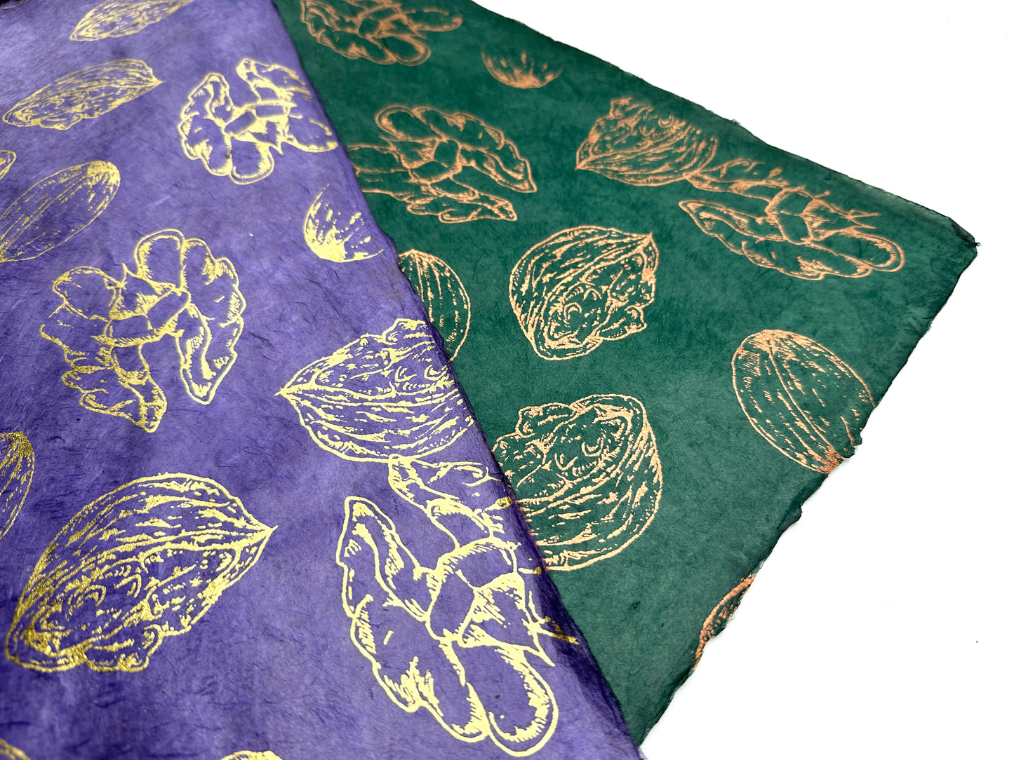 Vintage Lokta Paper Bundle - 5 Large Sheets 75 x50cm - Silk Screen Just Nutty Print Collection