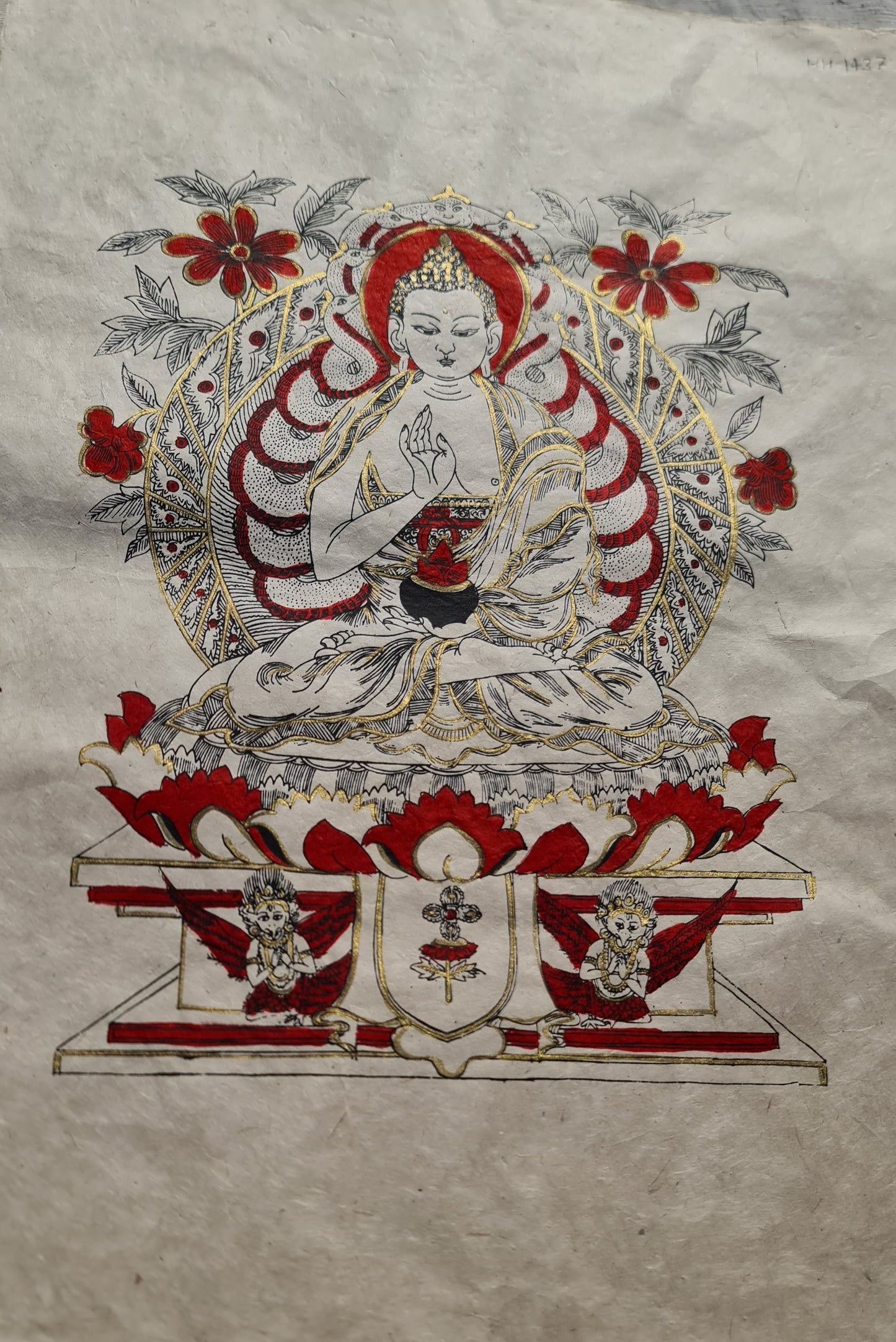 Large Unframed Art print, Seated Buddha, Silk Screen Printed on Nepali Lokta Paper.