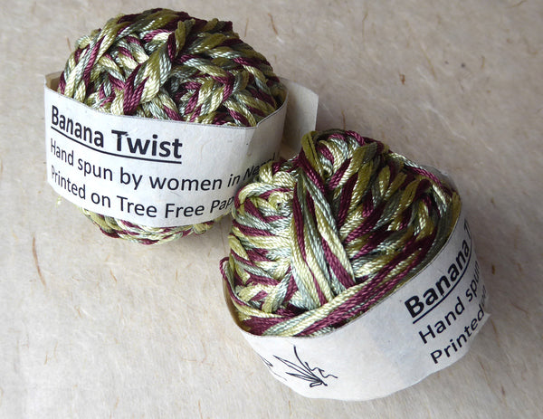 Banana Viscose Three colours Yarn hand spun in Nepal.