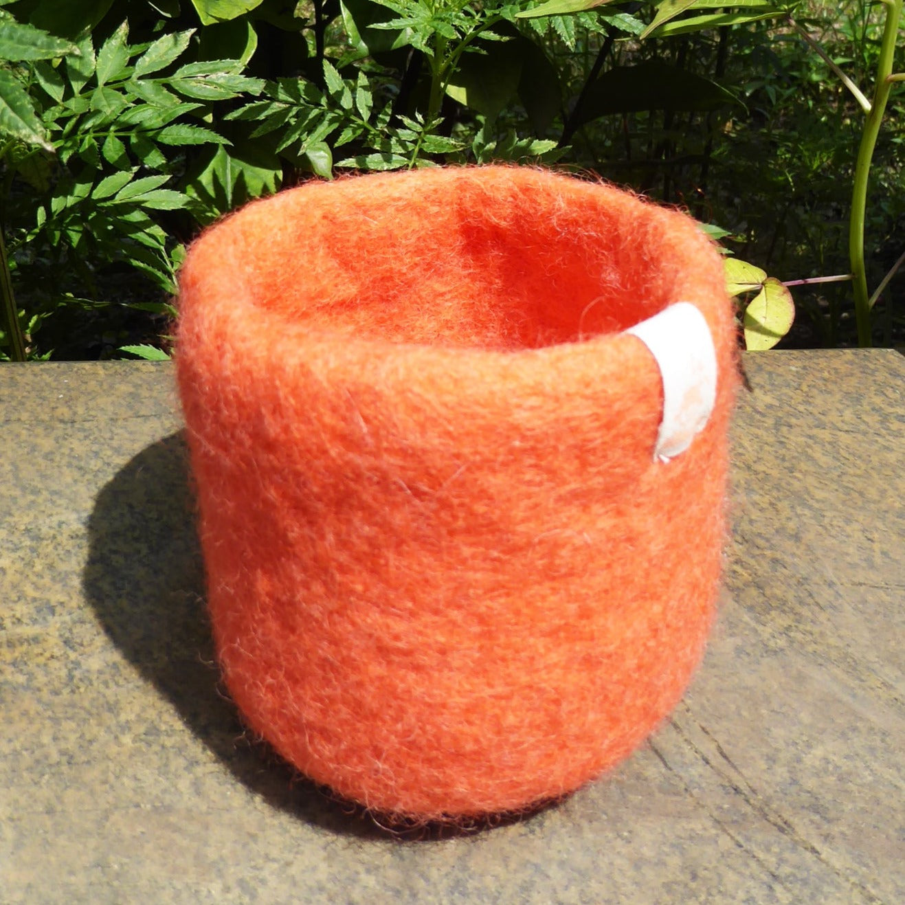 Handmade Woolen Felt Storage Basket/Bin, Terracotta/ White mix.