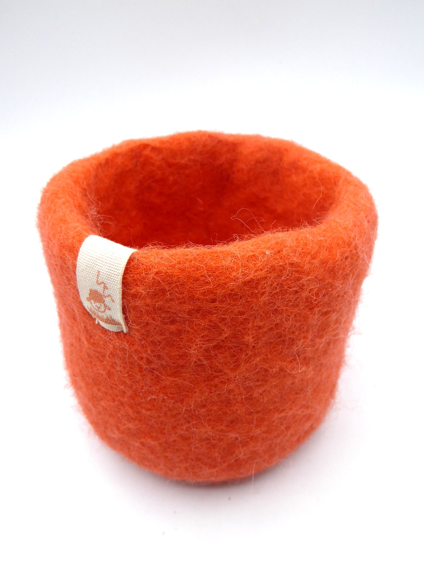 Handmade Woolen Felt Storage Basket/Bin, Terracotta/ White mix.
