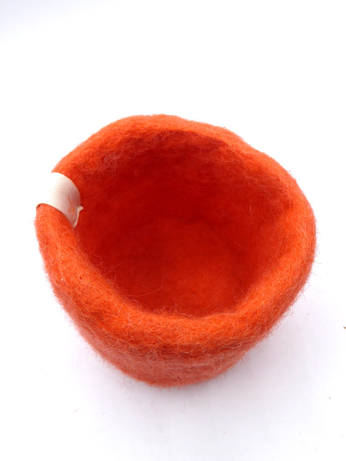 Handmade Woolen Felt Storage Basket/Bin, Terracotta/ White mix.