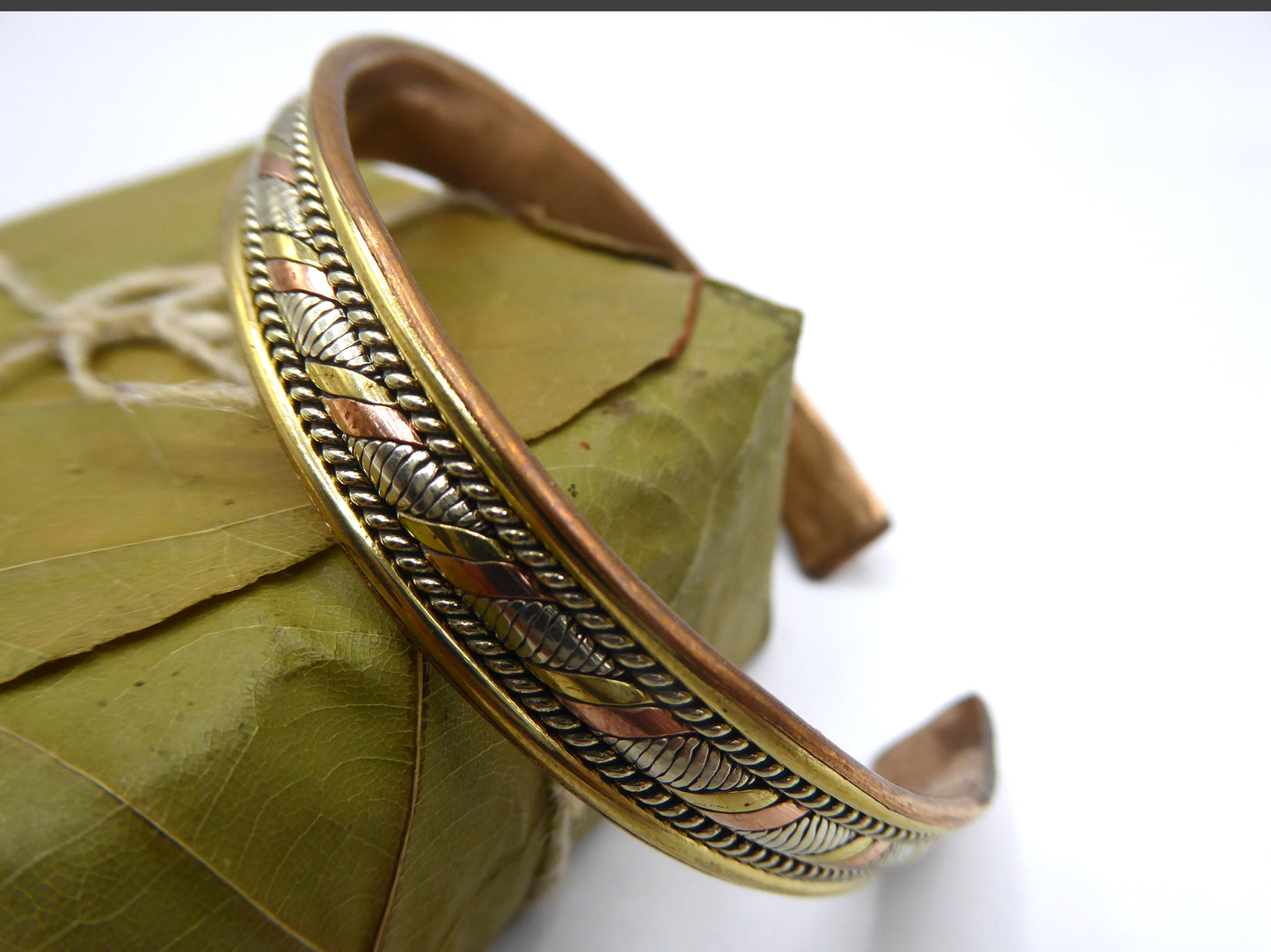 Handmade Tri Metal Twist Cuff; Brass, White Metal and Copper