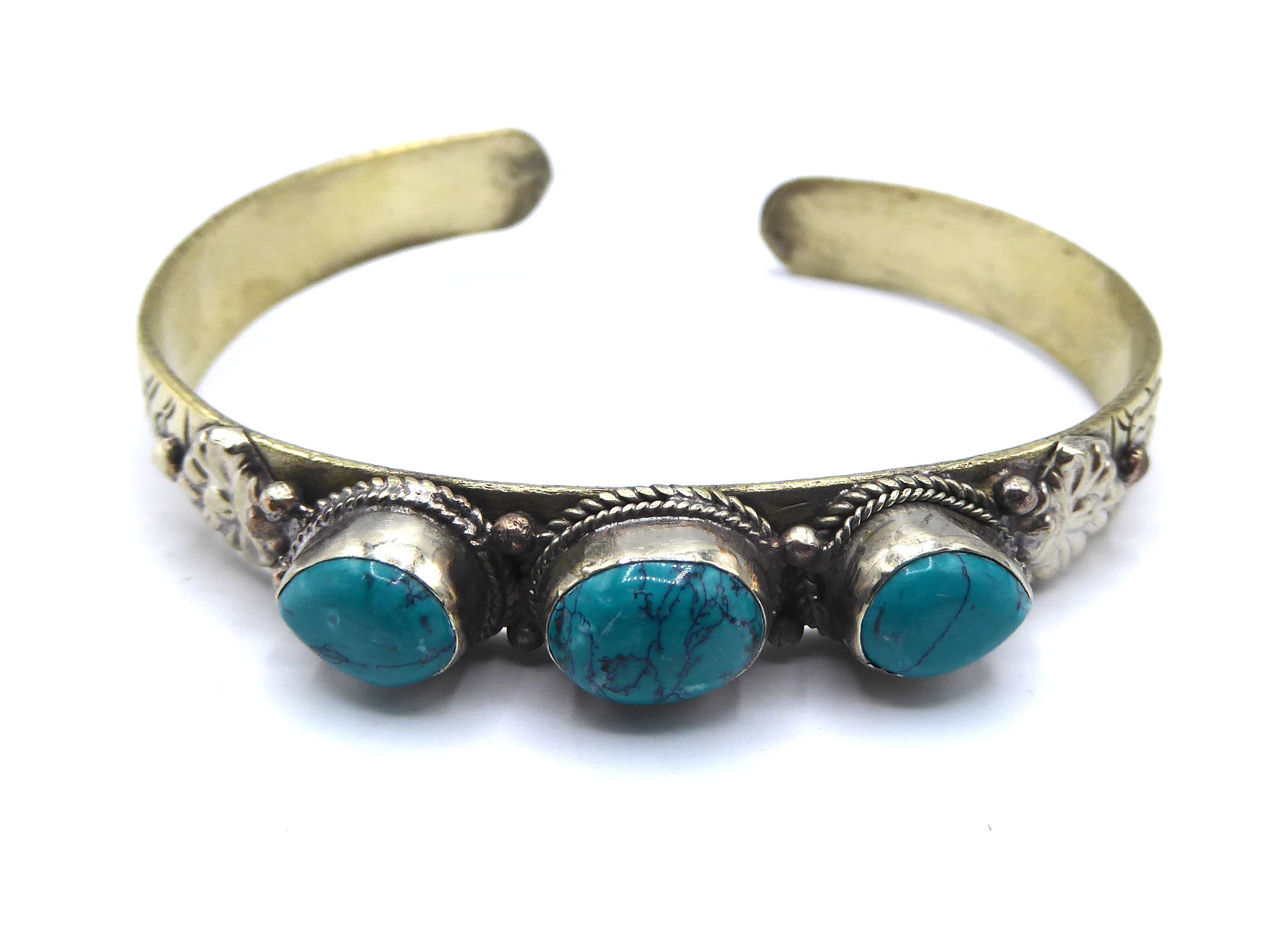 Turquoise & White Metal Cuff; Asthamangala