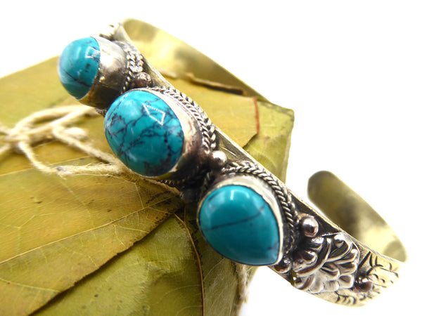 Turquoise & White Metal Cuff; Asthamangala