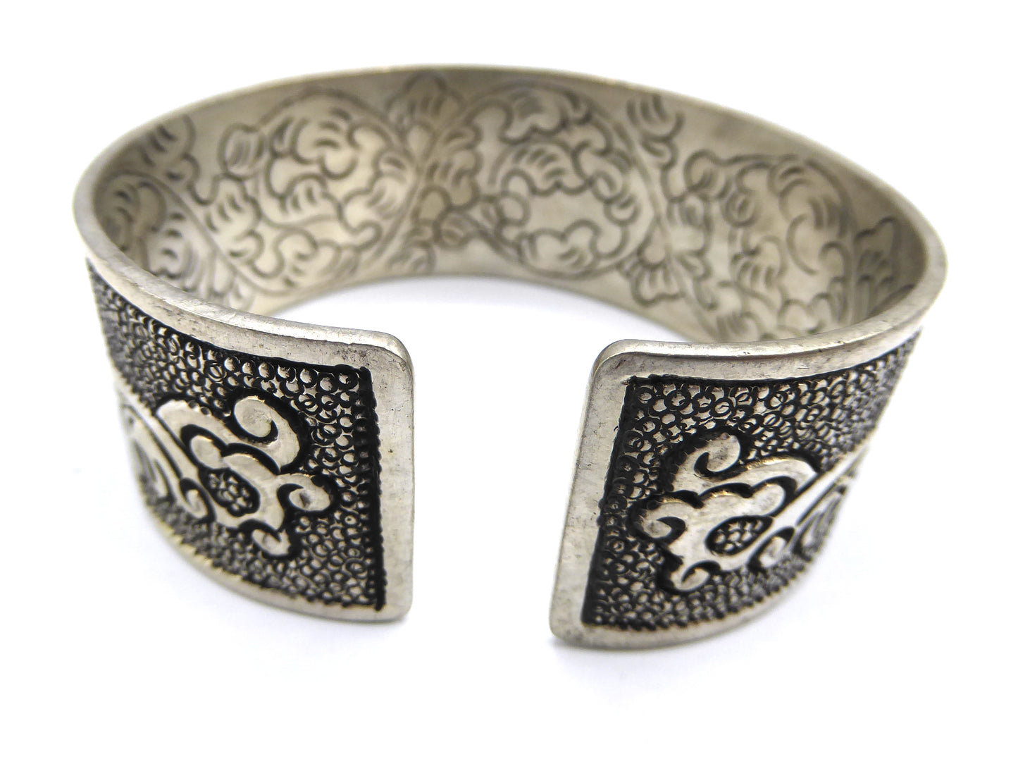 Chunky White Metal Cuff; Tibetan Dragon