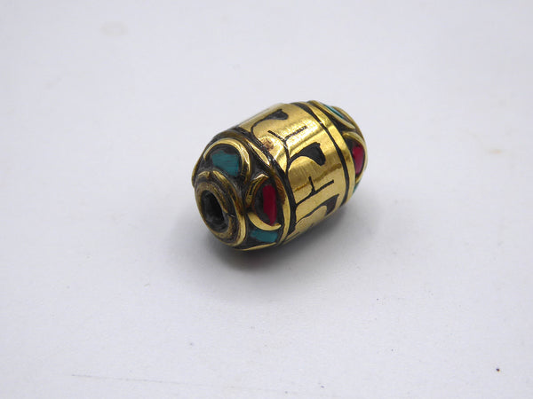 Tibetan Turquoise and Coral Inlaid Brass Beads