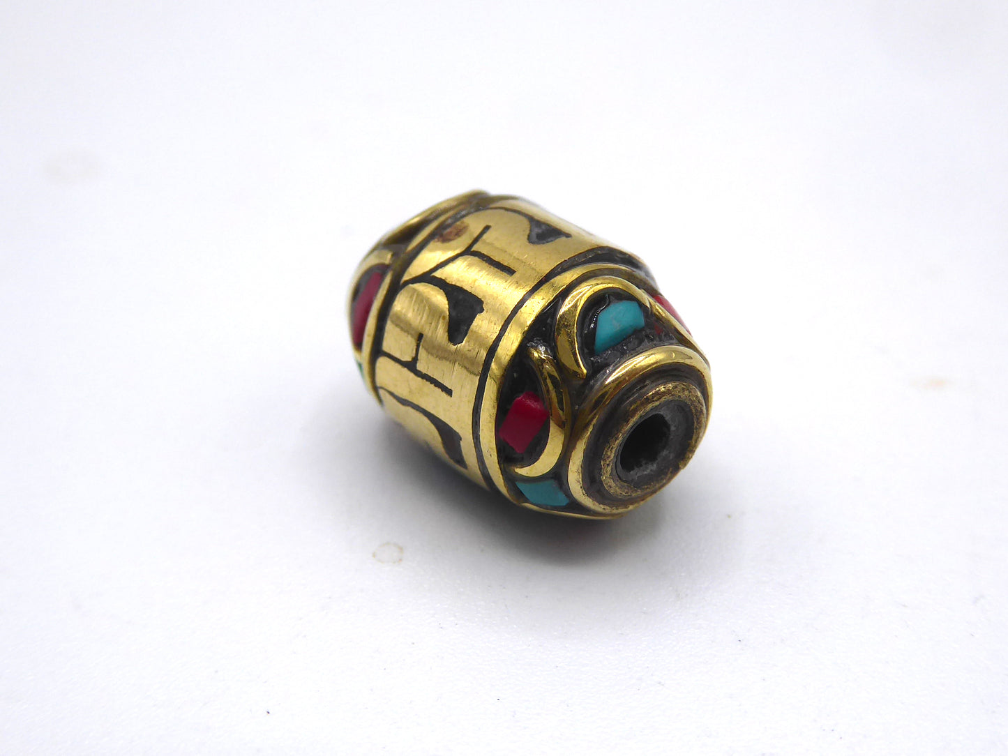 Tibetan Turquoise and Coral Inlaid Brass Beads