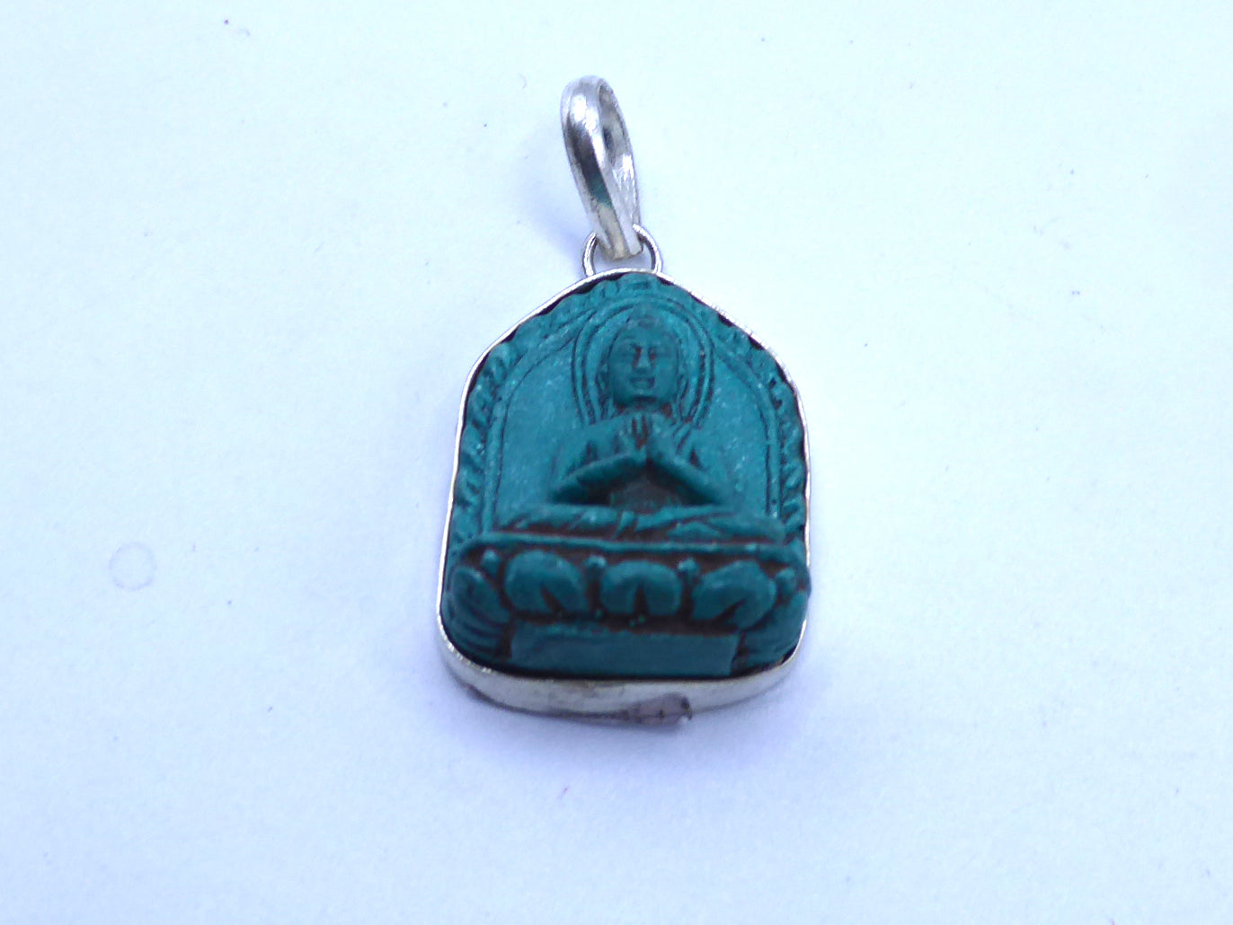 Handmade Turquoise Buddha Pendant, Seated Pose.