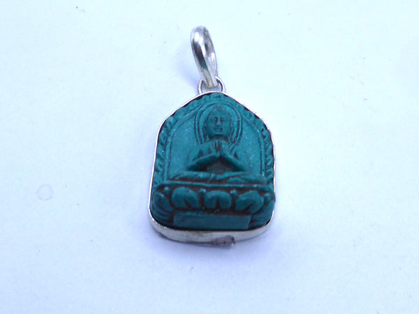 Handmade Turquoise Buddha Pendant, Seated Pose.