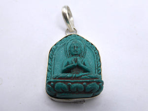 Handmade Turquoise Buddha Pendant, Seated Pose.