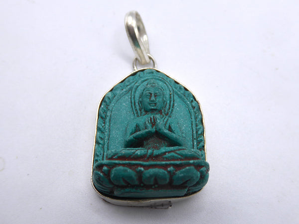 Handmade Turquoise Buddha Pendant, Seated Pose.