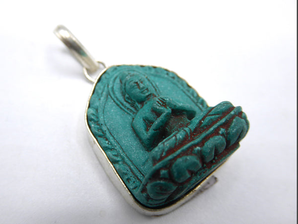 Handmade Turquoise Buddha Pendant, Seated Pose.