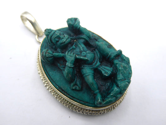 Handmade Turquoise Hanuman Pendant, Large.