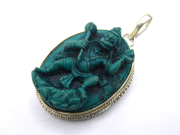 Handmade Turquoise Hanuman Pendant, Large.