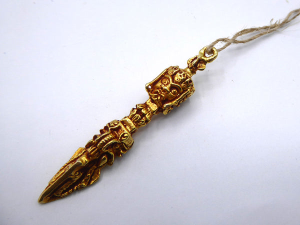 Handmade Golden Dagger, Three Faced, Pendant