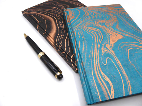 Marbled Cover Print Handbound A5 Lokta Notebook, Tree-Free Paper.