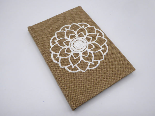 Handbook A5 Lokta Notebook, Hard Cover. Jute with Mandala or Sunshine Print.