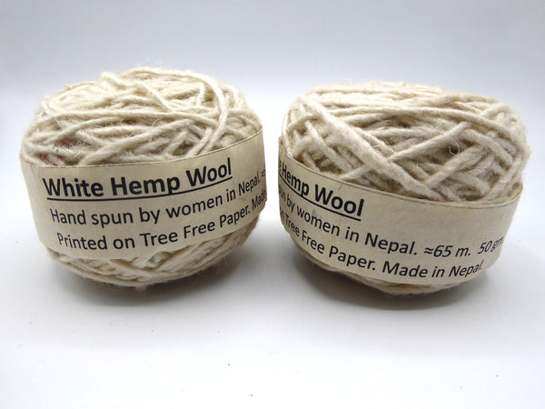 Handspun Hemp Wool Yarn, White