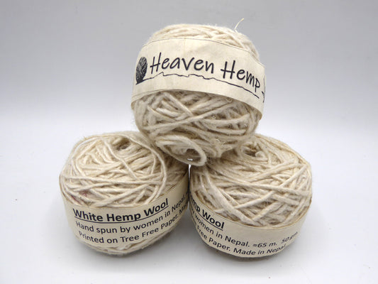 Handspun Hemp Wool Yarn, White - pack of three