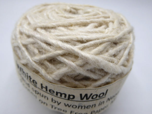 Handspun Hemp Wool Yarn, White