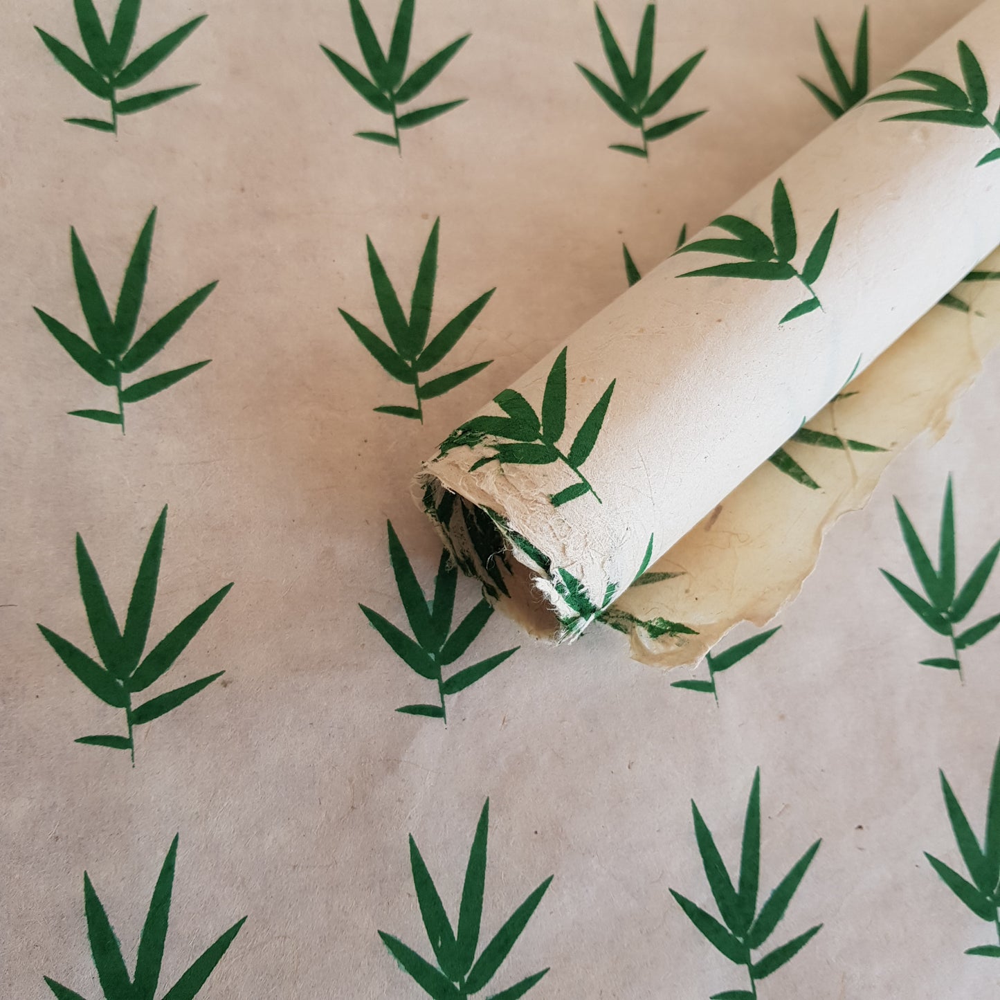 Vintage Lokta Paper Bundle - 5 Large Sheets 75 x50cm -  Green Silk Screen Collection