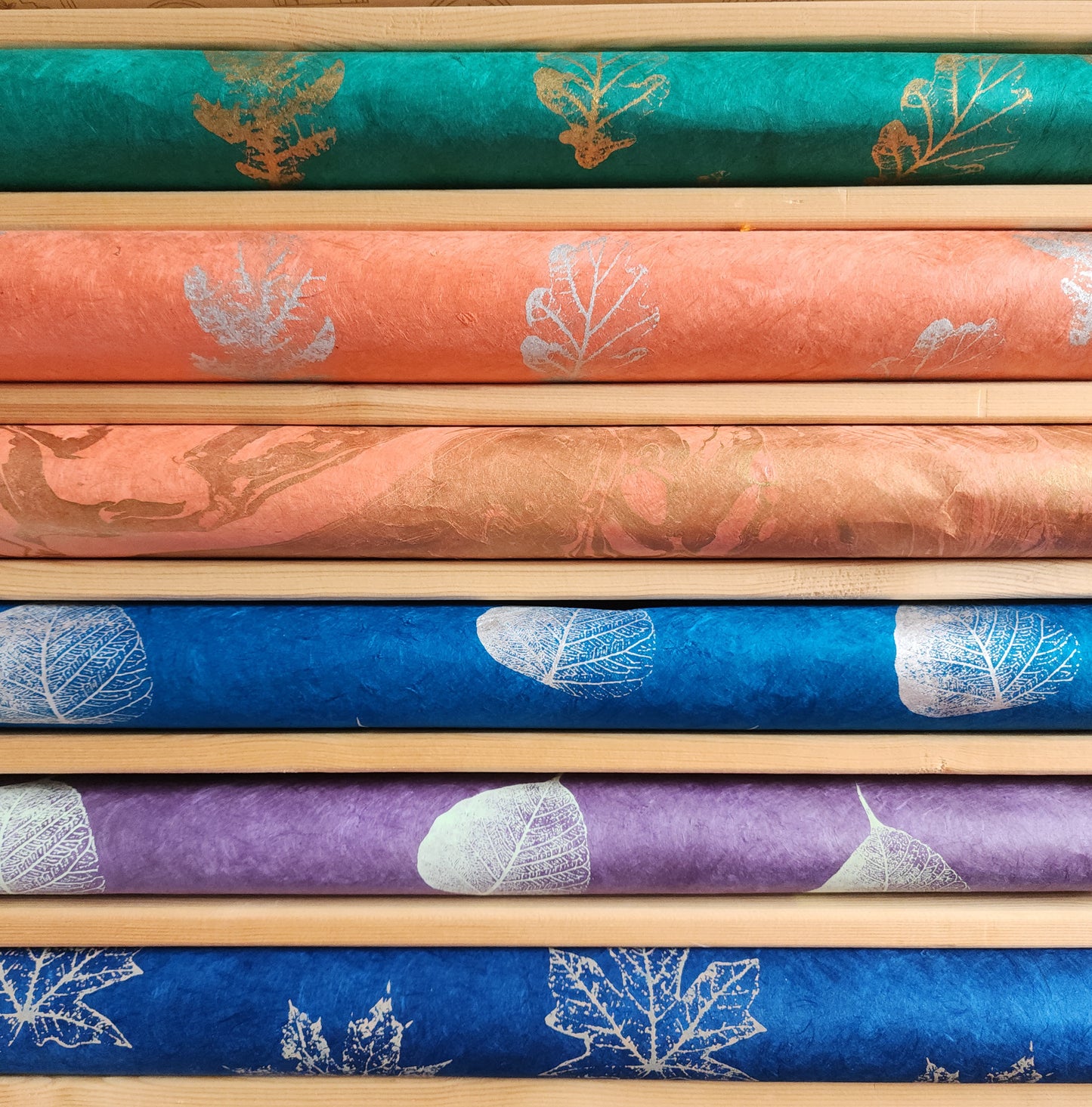 Vintage Lokta Paper Bundle - 6 Large Sheets 75 x50cm - Vintage Metallic Silk Screen Print Collection