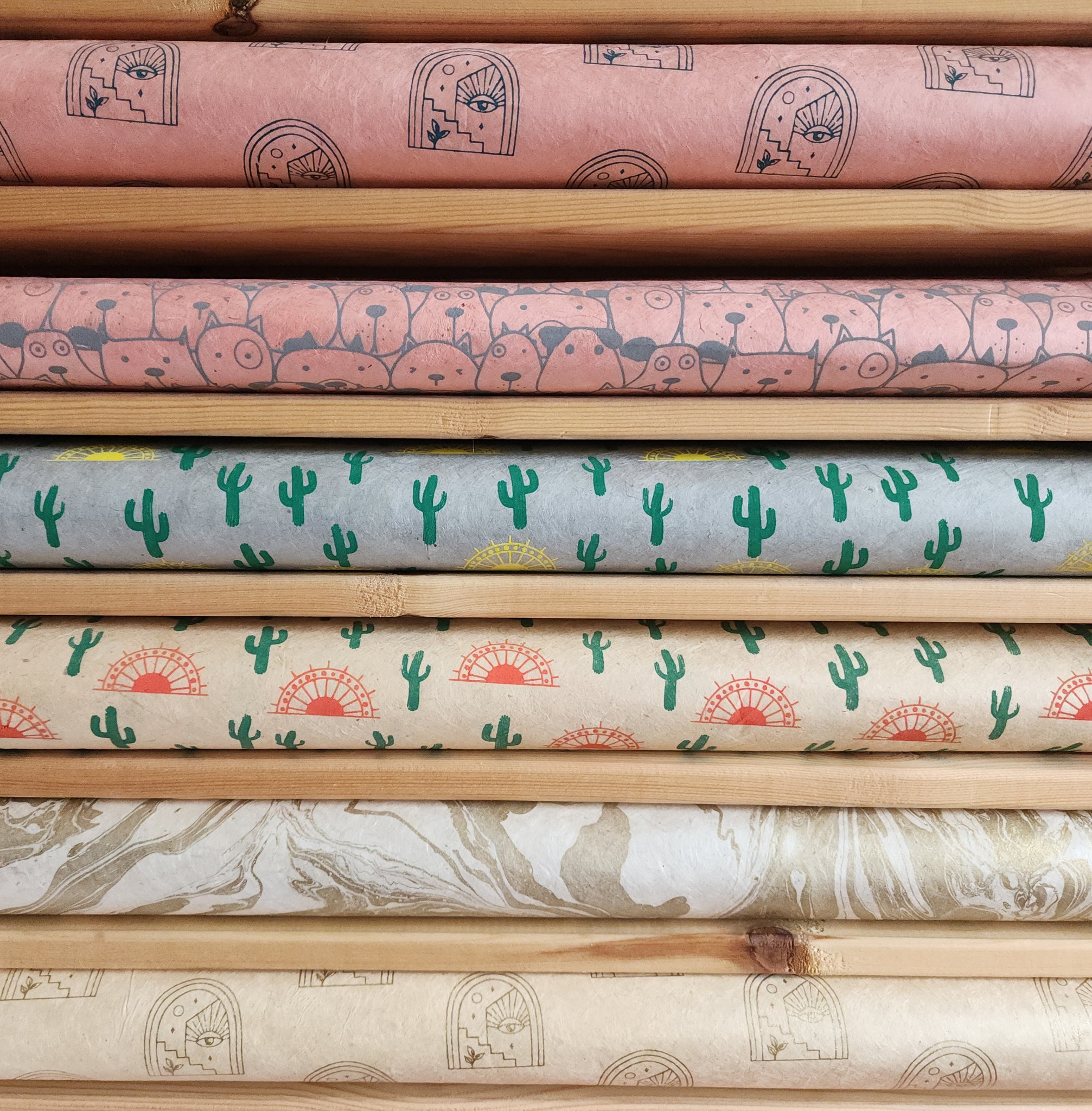 Vintage Lokta Paper Bundle - 6 Large Sheets 75 x50cm - Vintage Metallic and Matte Silk Screen Print Collection