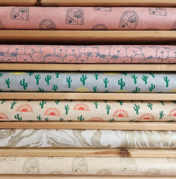 Vintage Lokta Paper Bundle - 6 Large Sheets 75 x50cm - Vintage Metallic and Matte Silk Screen Print Collection