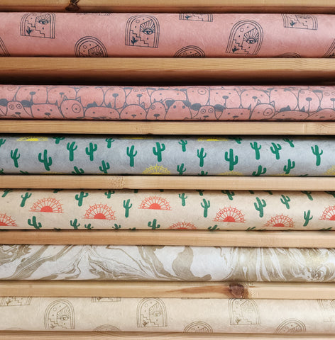 Vintage Lokta Paper Bundle - 6 Large Sheets 75 x50cm - Vintage Metallic and Matte Silk Screen Print Collection