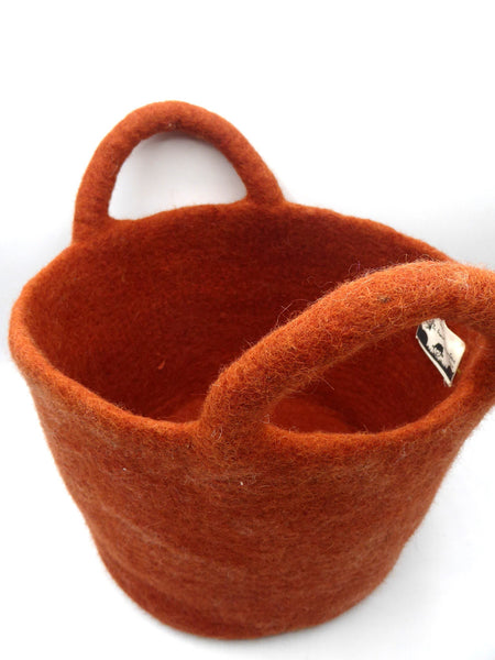 Handmade Woolen Felt Storage Basket/Bin With Handle.