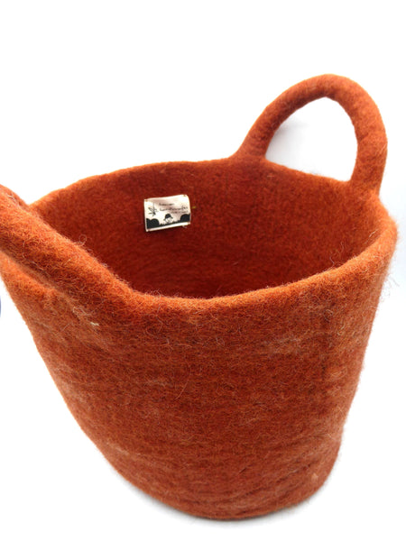 Handmade Woolen Felt Storage Basket/Bin With Handle.