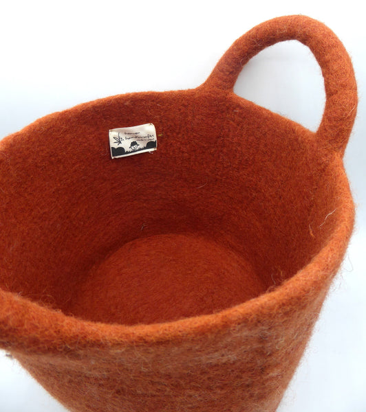 Handmade Woolen Felt Storage Basket/Bin With Handle.