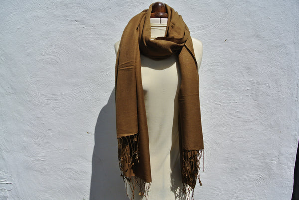 Vintage Pashmina Shawl XL, Khaki