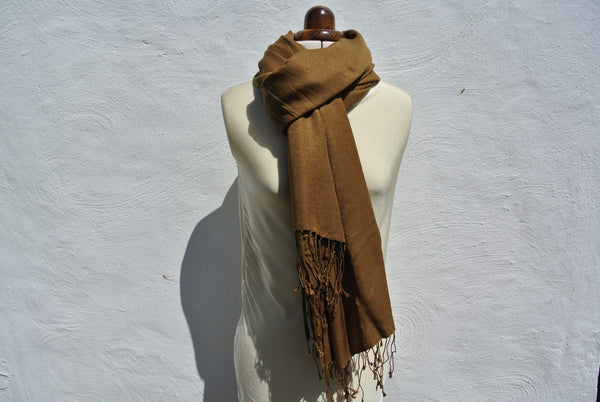 Vintage Pashmina Shawl XL, Khaki