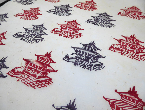 Pagoda Temple Block Printed on Lokta Paper, Handmade, Tree Free & Sustainable