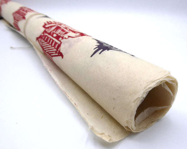 Pagoda Temple Block Printed on Lokta Paper, Handmade, Tree Free & Sustainable