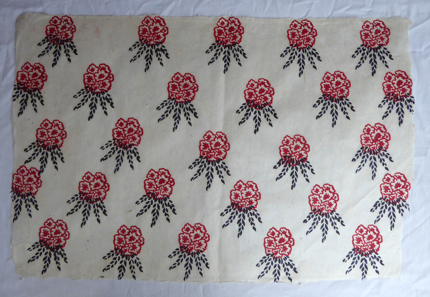 Rhododendron block printed on Lokta Paper, Handmade, Tree-Free & Sustainable