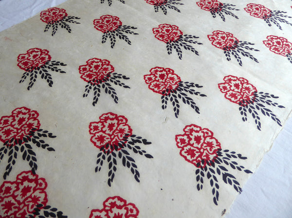Rhododendron block printed on Lokta Paper, Handmade, Tree-Free & Sustainable
